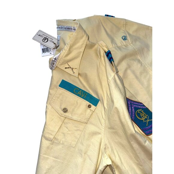 NWT CAVI Light Yellow Military Style Shirt Gold Accents Buttons Cotton SIZE 4X - Picture 3 of 7